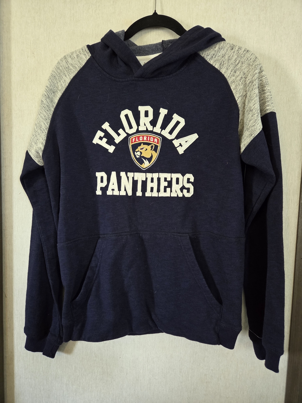 NHL Florida Panthers Navy Hoodie with Light Gray Raglan Sleeves